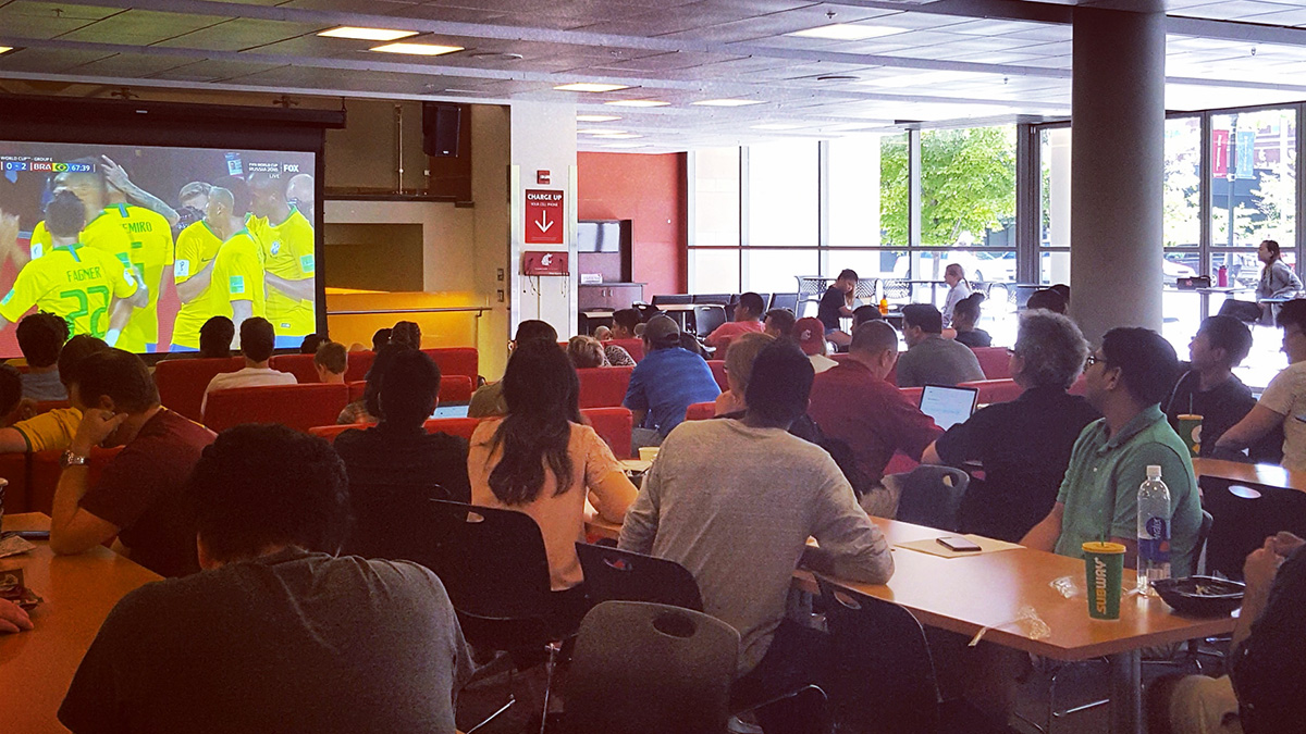 People watch the World Cup in the CUB Lair
