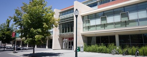 Front of CUB building courtyard with trees